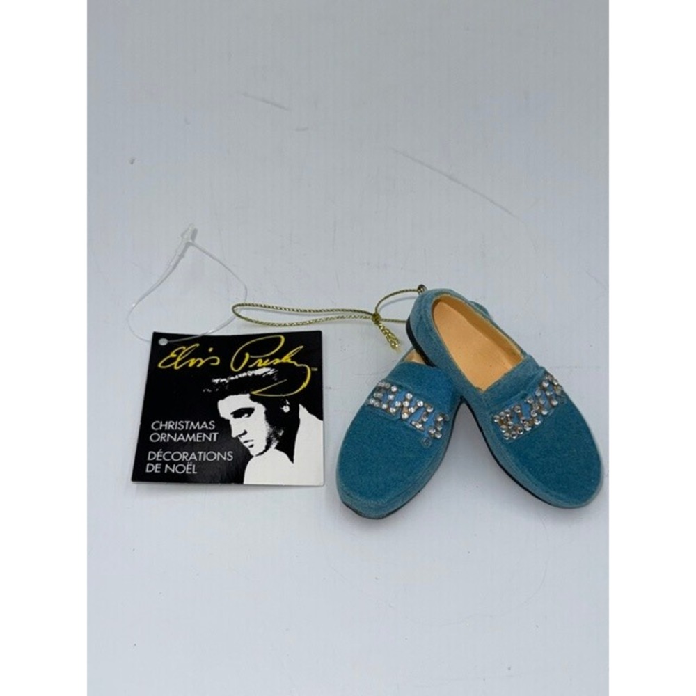 Elvis Presley Blue Suede Shoes Christmas Ornament Rhinestone Blue Loafers